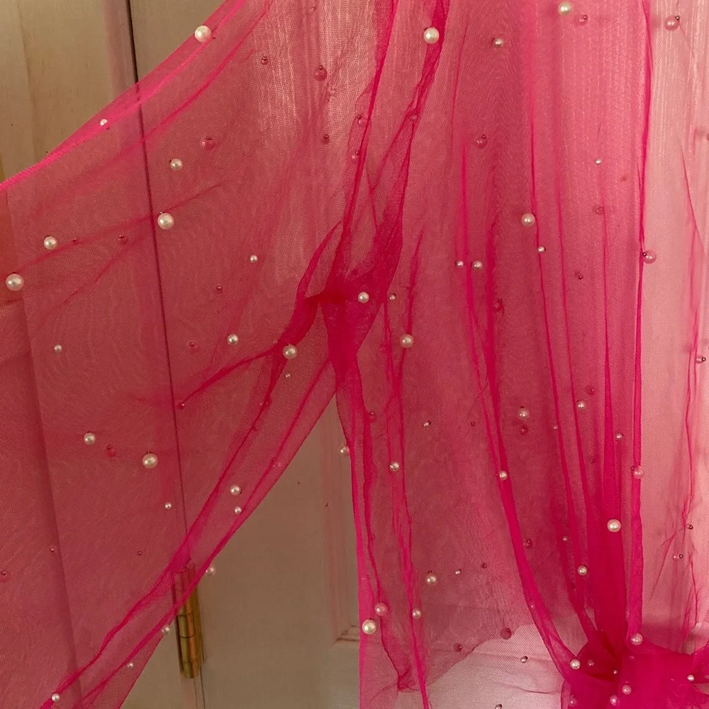 Pink Lily Hot Pink Sheer Cover-Up with Faux Pearls - Picture 3 of 7